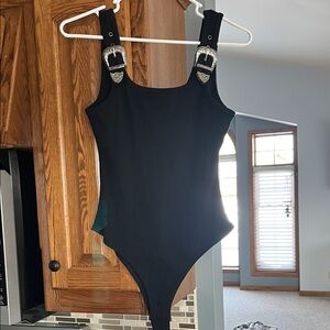 Black Buckle-Strap Tank Bodysuit - Women's.